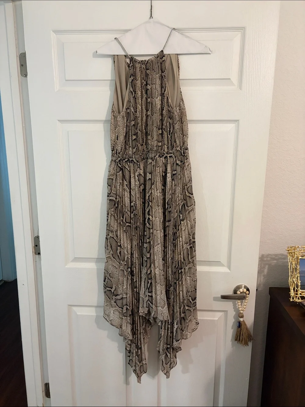 Michael Kors Taupe Snake-Print Halter Handkerchief Dress